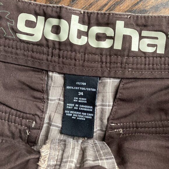 MENS GOTCHA PLAID BROWN FLAT FRONT SHORTS/100% COTTON SIZE 34 - Picture 4 of 6